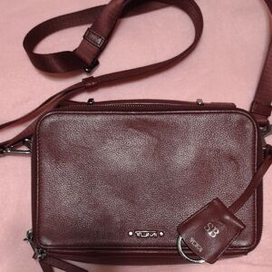 Tumi Maroon Leather Shoulder Bag